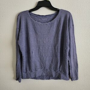Eileen Fisher Organic Linen Striped Boxy Knit Top Blue S